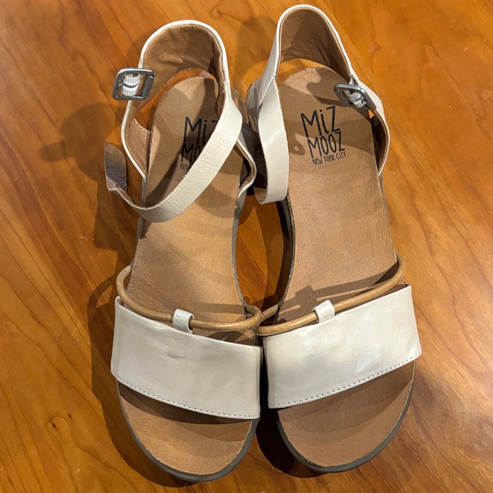 Miz Mooz Cream Leather Open-Toe Ankle-Strap Sandals
